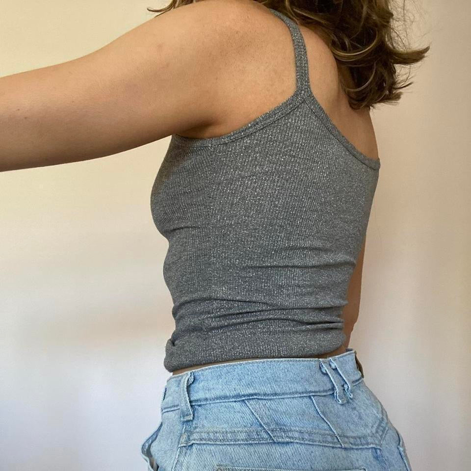 00s metallic silver knit cami top XS