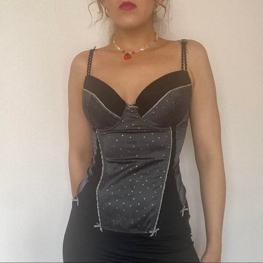 Corset grey & black polka dot medium
