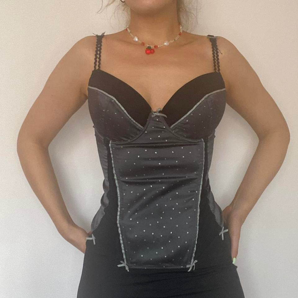 Corset grey & black polka dot medium