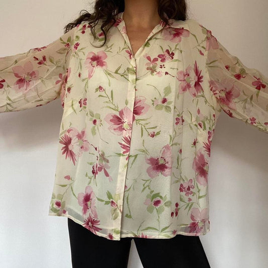 100% silk Laura Ashley cream floral shirt large