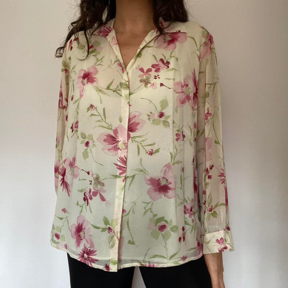 100% silk Laura Ashley cream floral shirt large