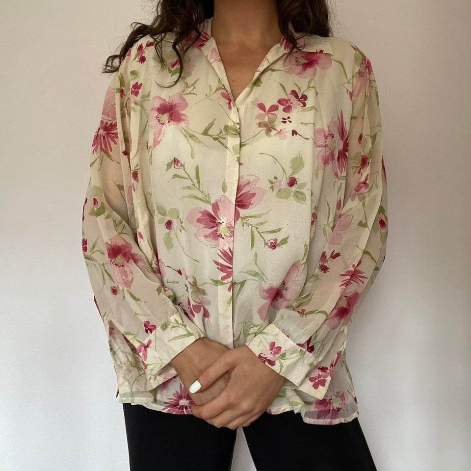 100% silk Laura Ashley cream floral shirt large