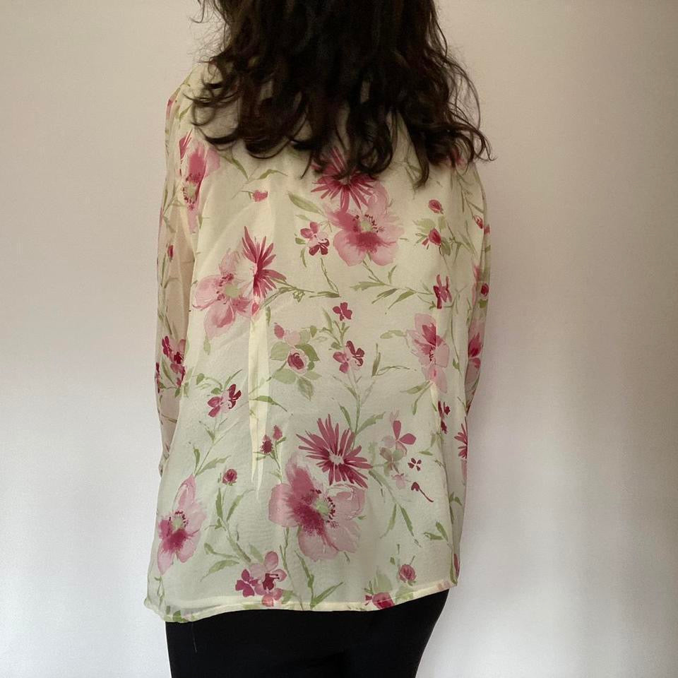 100% silk Laura Ashley cream floral shirt large