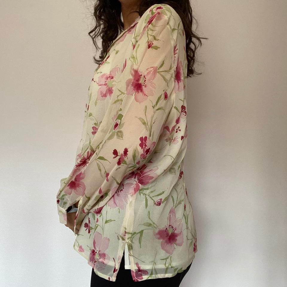 100% silk Laura Ashley cream floral shirt large