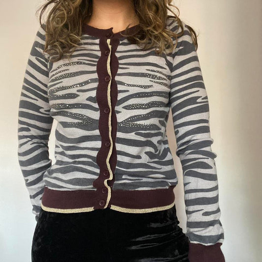 Zebra print grey cardigan small