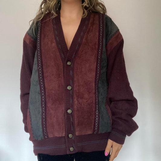 Suede and wool purple v-neck cardigan XXL