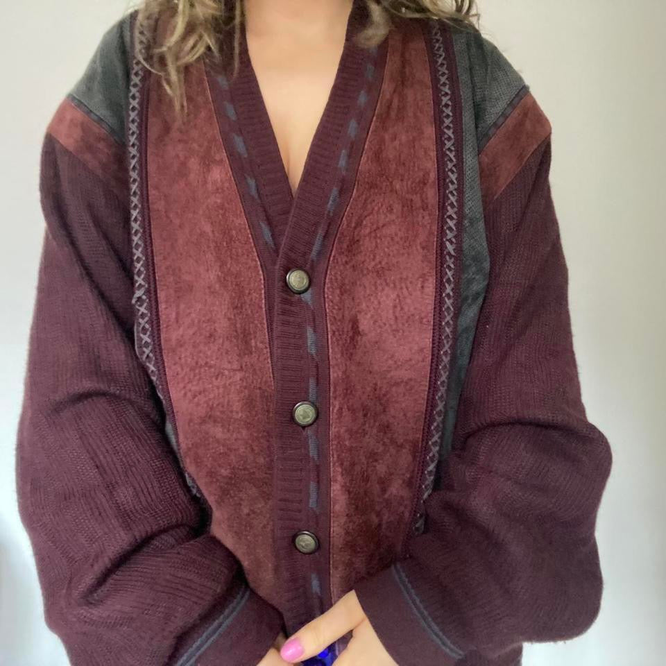 Suede and wool purple v-neck cardigan XXL