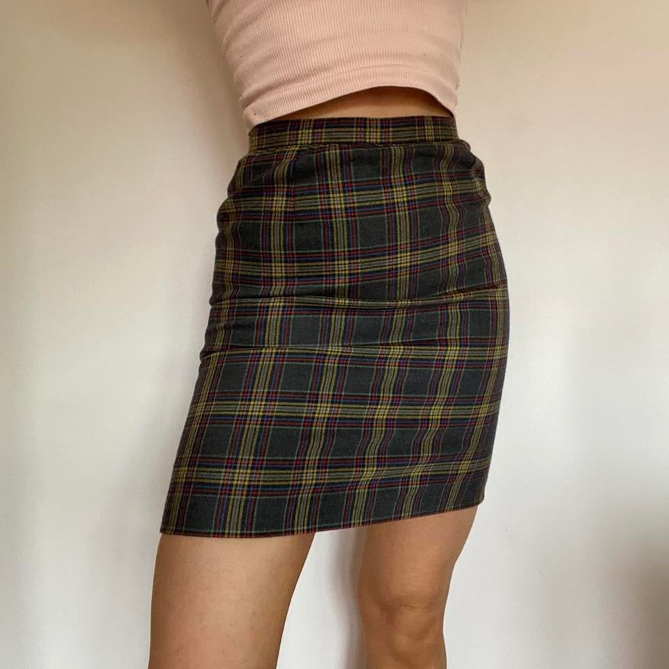 Checked mini skirt grey & multicoloured w25”