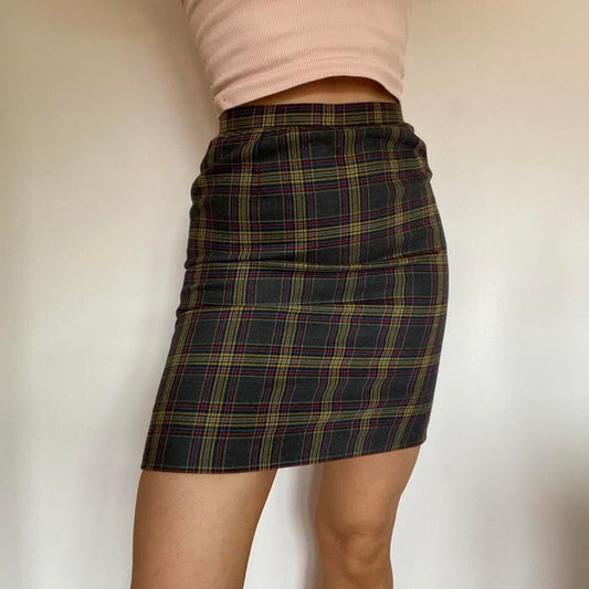 Checked mini skirt grey & multicoloured w25”
