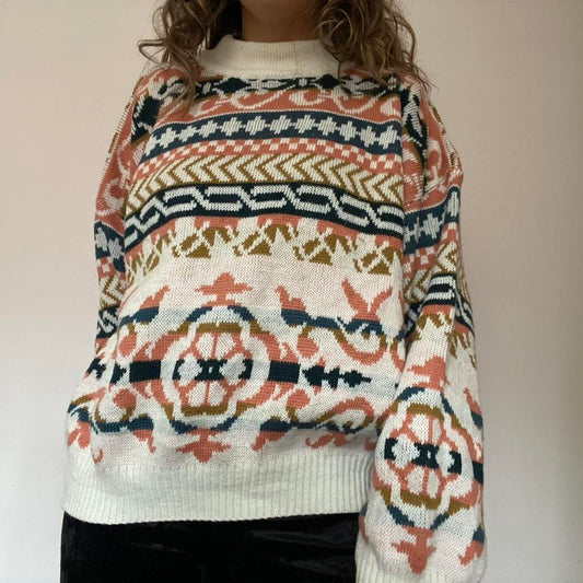 Cream and multicoloured wool blend jumper large