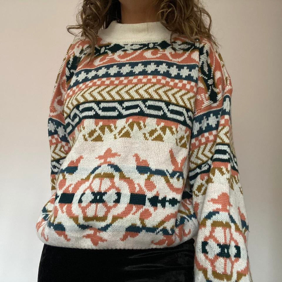 Cream and multicoloured wool blend jumper large