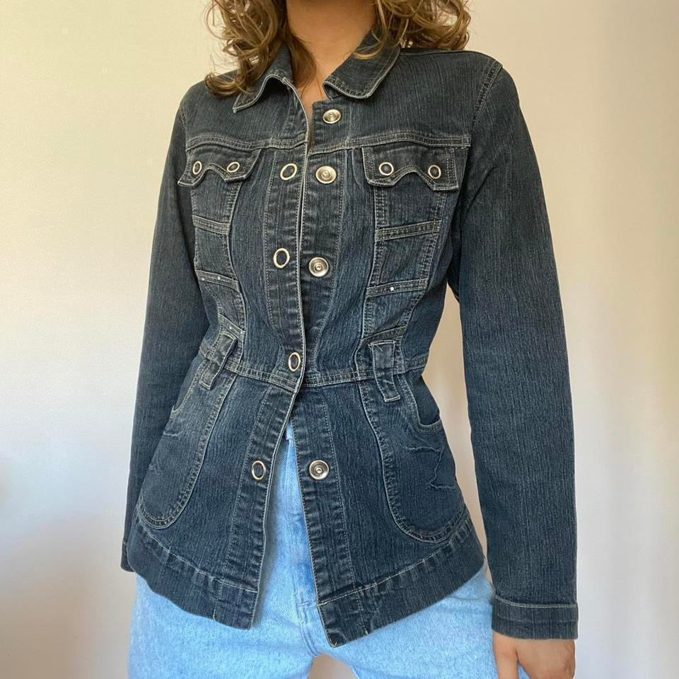 00s navy fitted denim jacket small