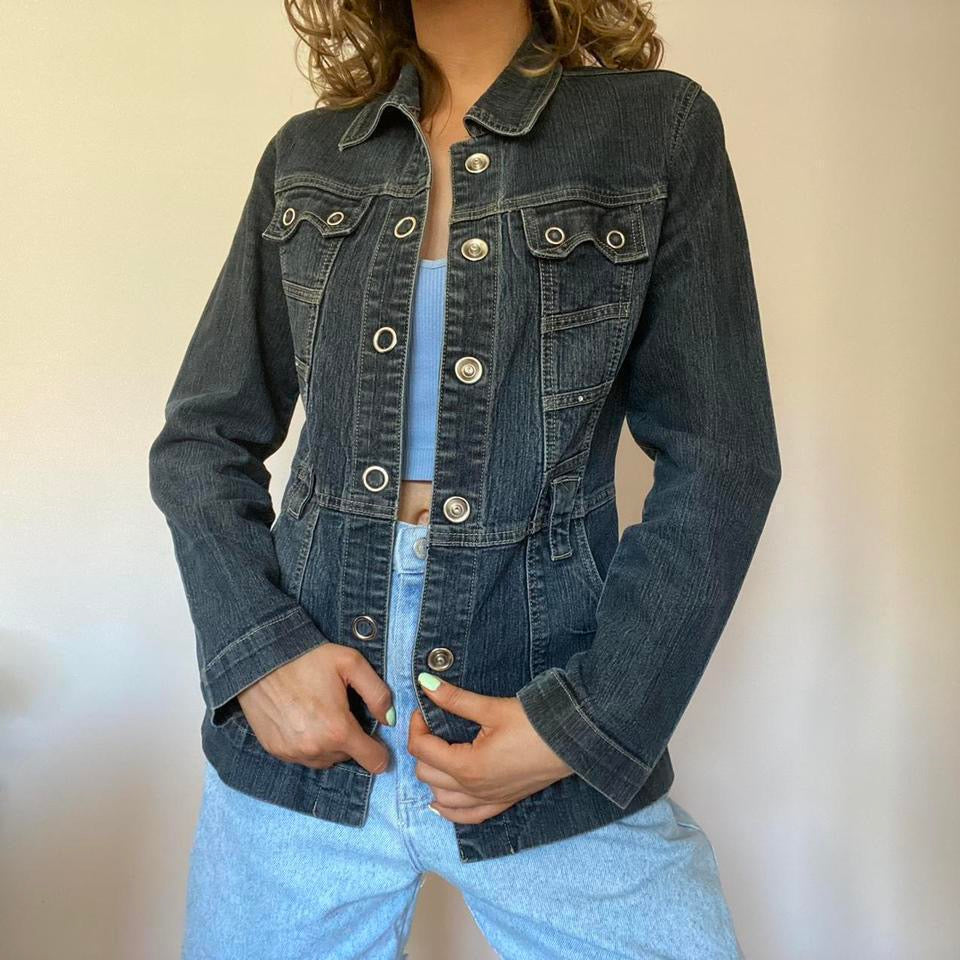 00s navy fitted denim jacket small