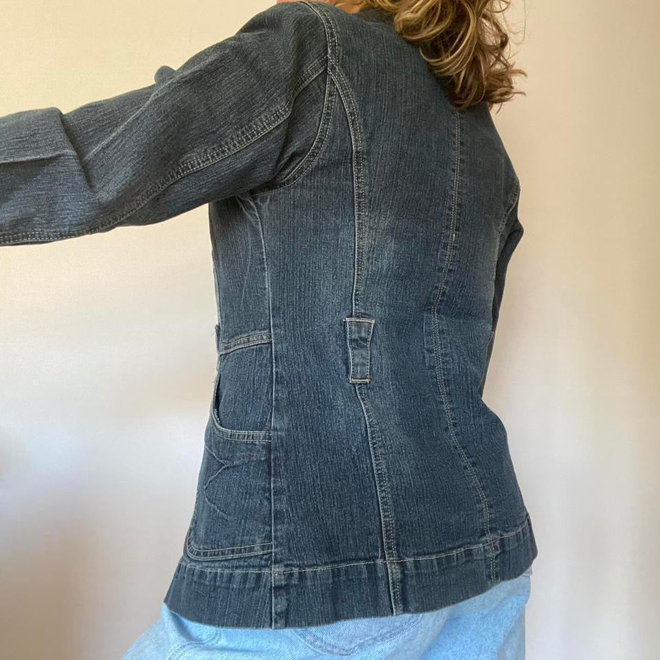 00s navy fitted denim jacket small