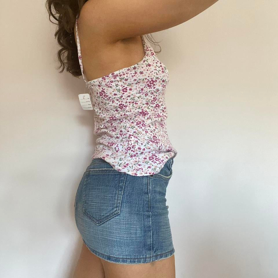 00s 100% cotton floral white & pink cami top medium