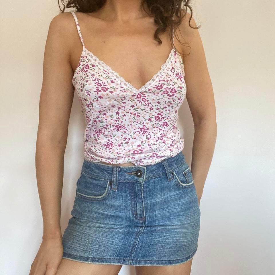 00s 100% cotton floral white & pink cami top medium