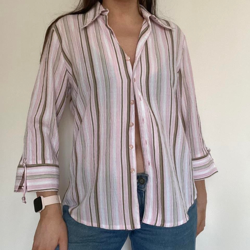 00s baby pink striped crinkle shirt medium