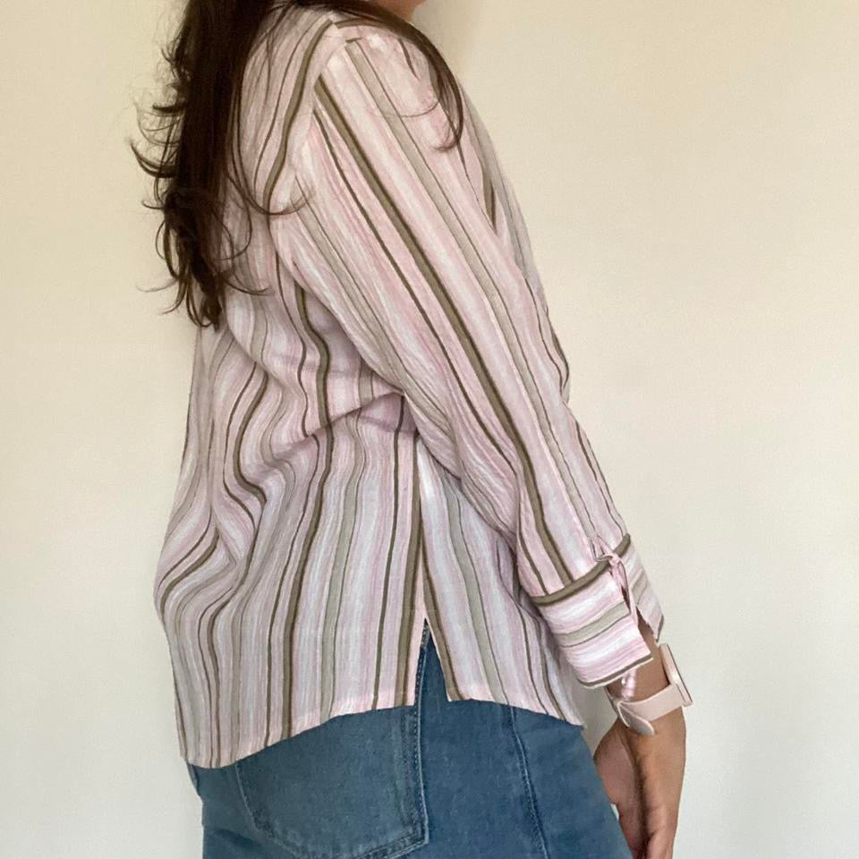 00s baby pink striped crinkle shirt medium