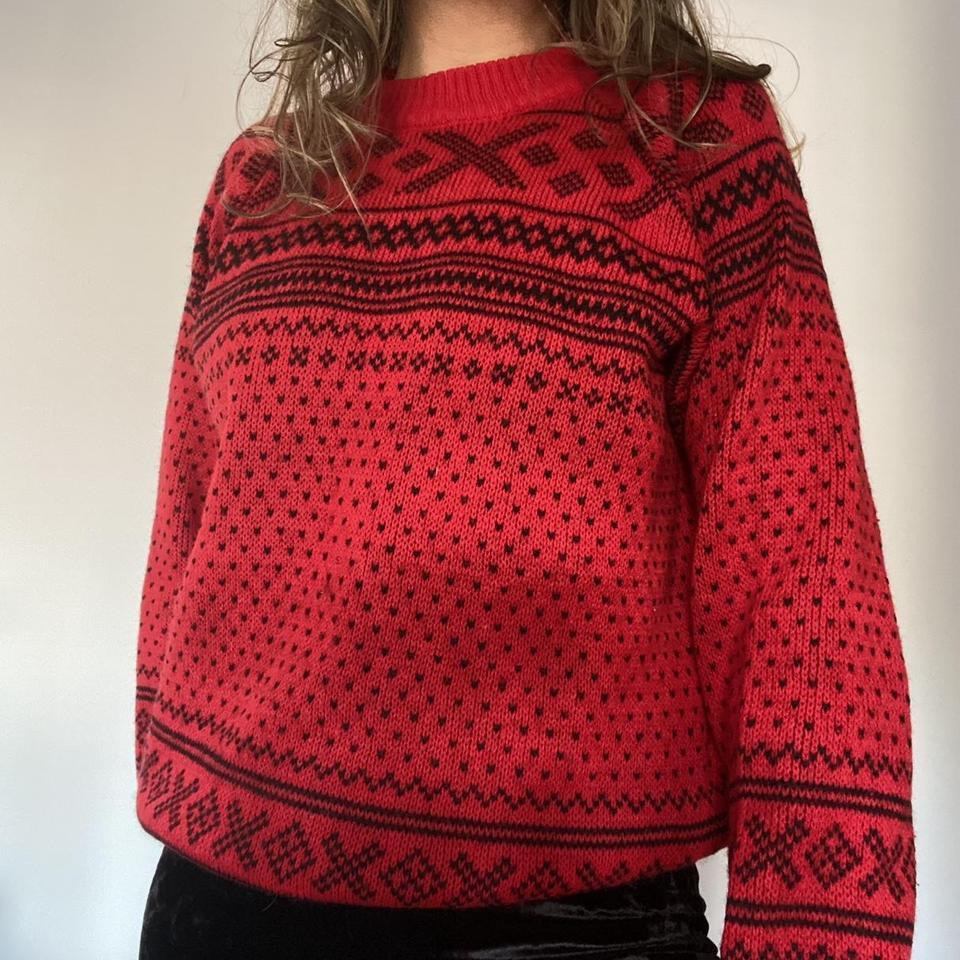 Wool blend red & black knit jumper medium