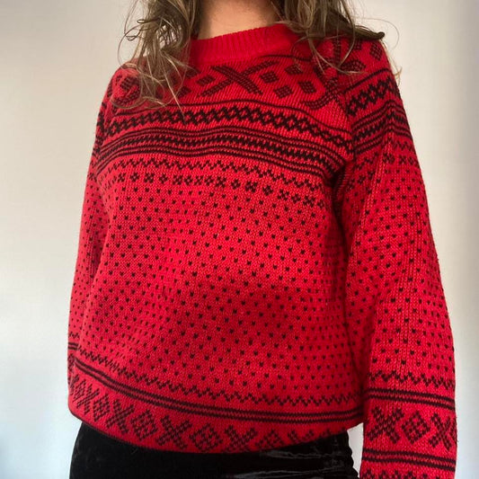 Wool blend red & black knit jumper medium
