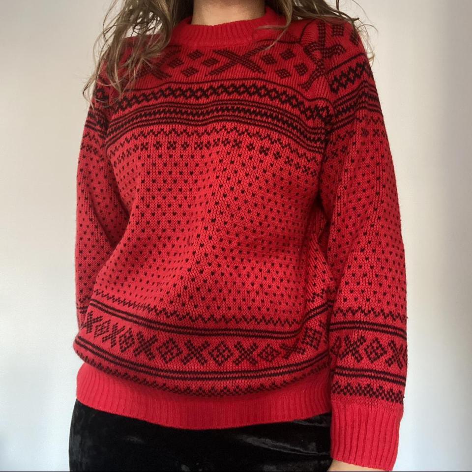 Wool blend red & black knit jumper medium