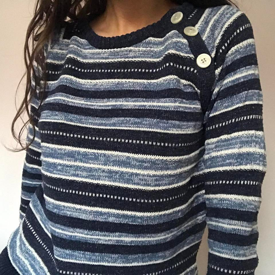 Chaps 100% cotton blue striped jumper medium