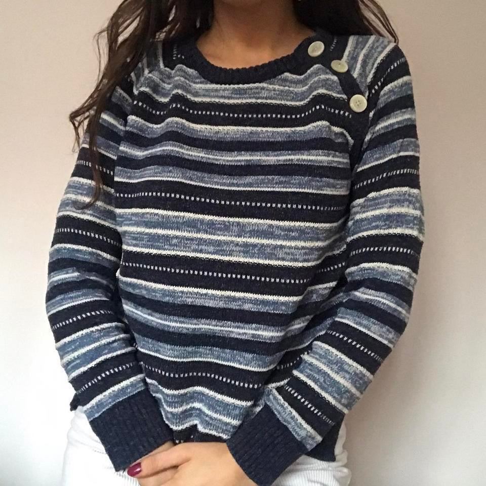 Chaps 100% cotton blue striped jumper medium