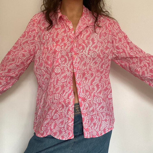 100% cotton pink & white floral shirt large
