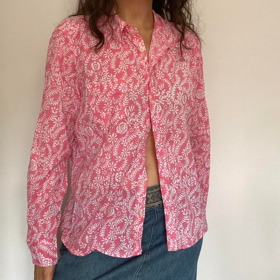 100% cotton pink & white floral shirt large