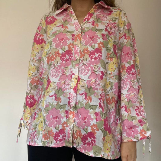 100% cotton bright pink floral shirt large