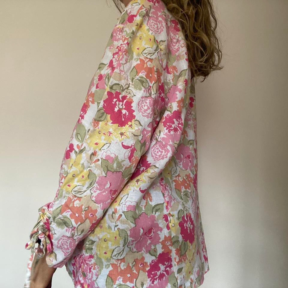 100% cotton bright pink floral shirt large