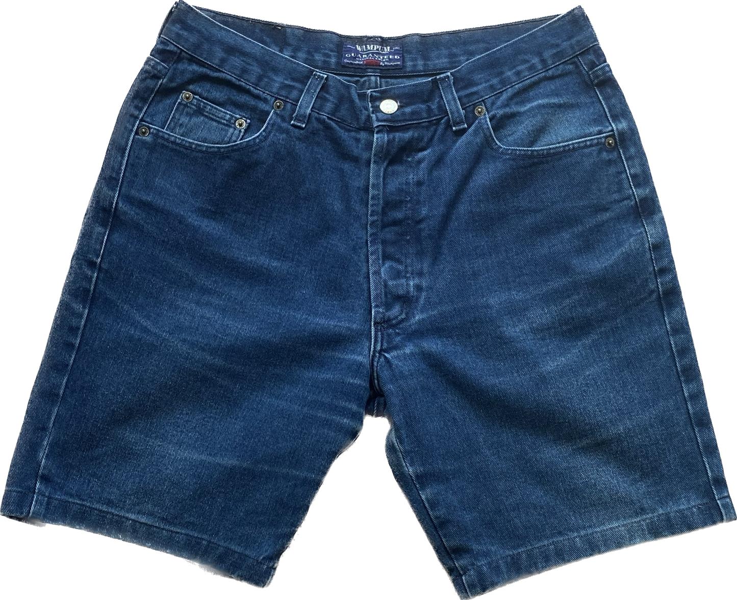 100% cotton navy denim high waisted shorts w35”