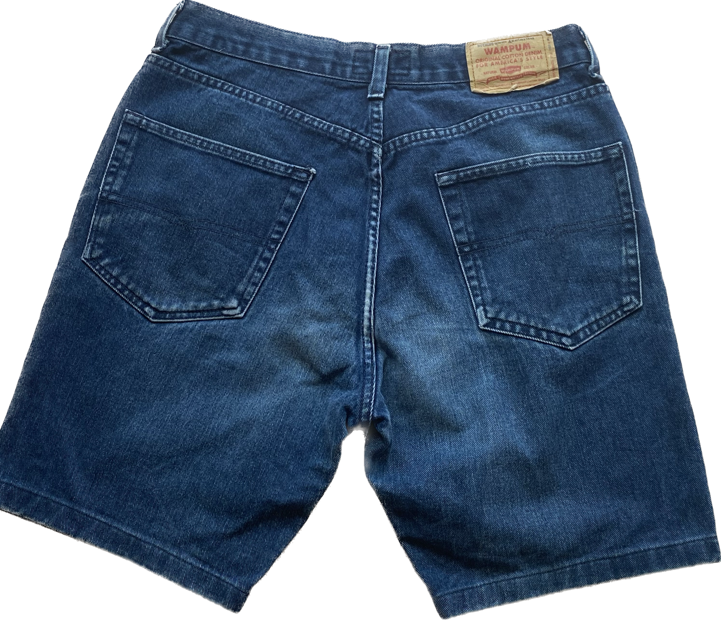 100% cotton navy denim high waisted shorts w35”
