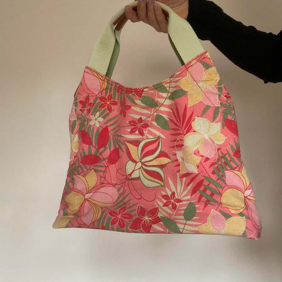 00s pink floral cotton & linen bag