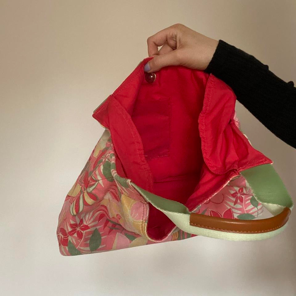 00s pink floral cotton & linen bag