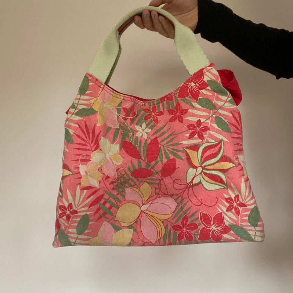 00s pink floral cotton & linen bag