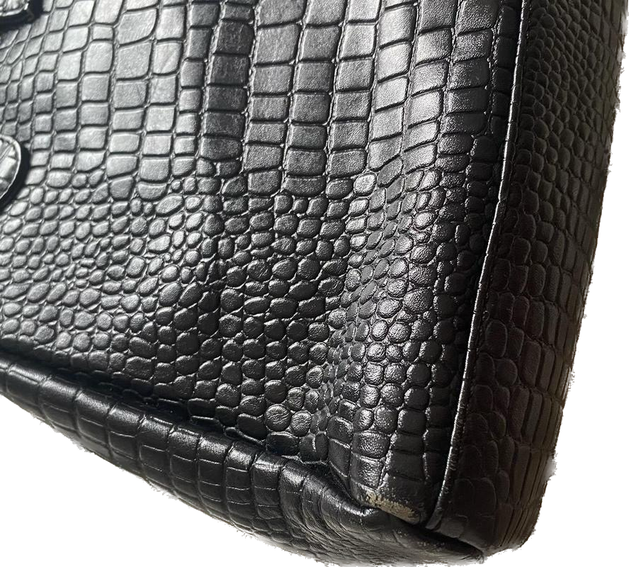 Bergamo black croc skin leather handbag