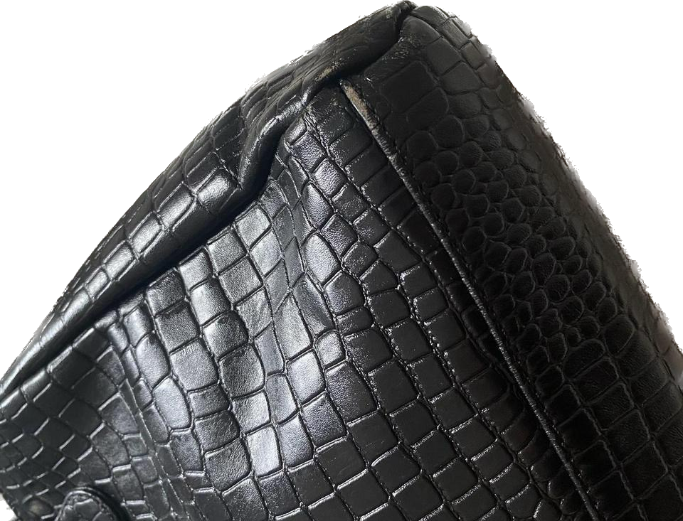 Bergamo black croc skin leather handbag