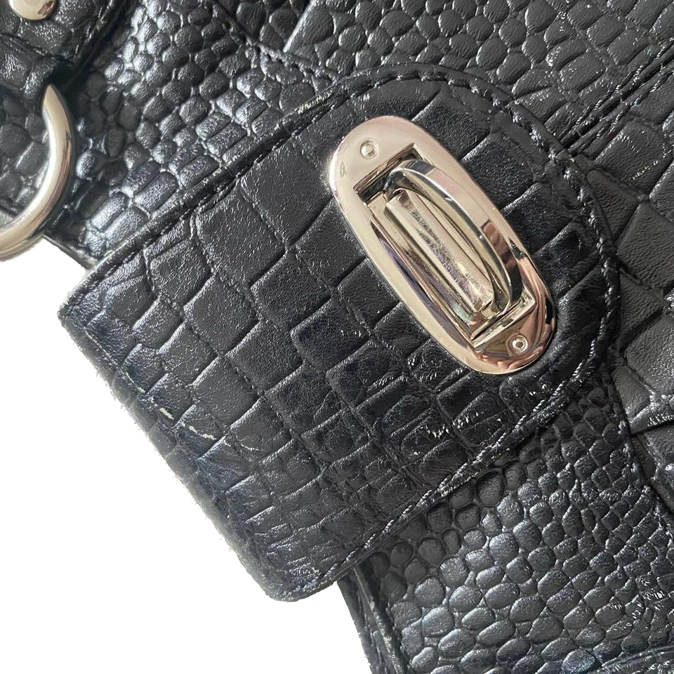 Bergamo black croc skin leather handbag