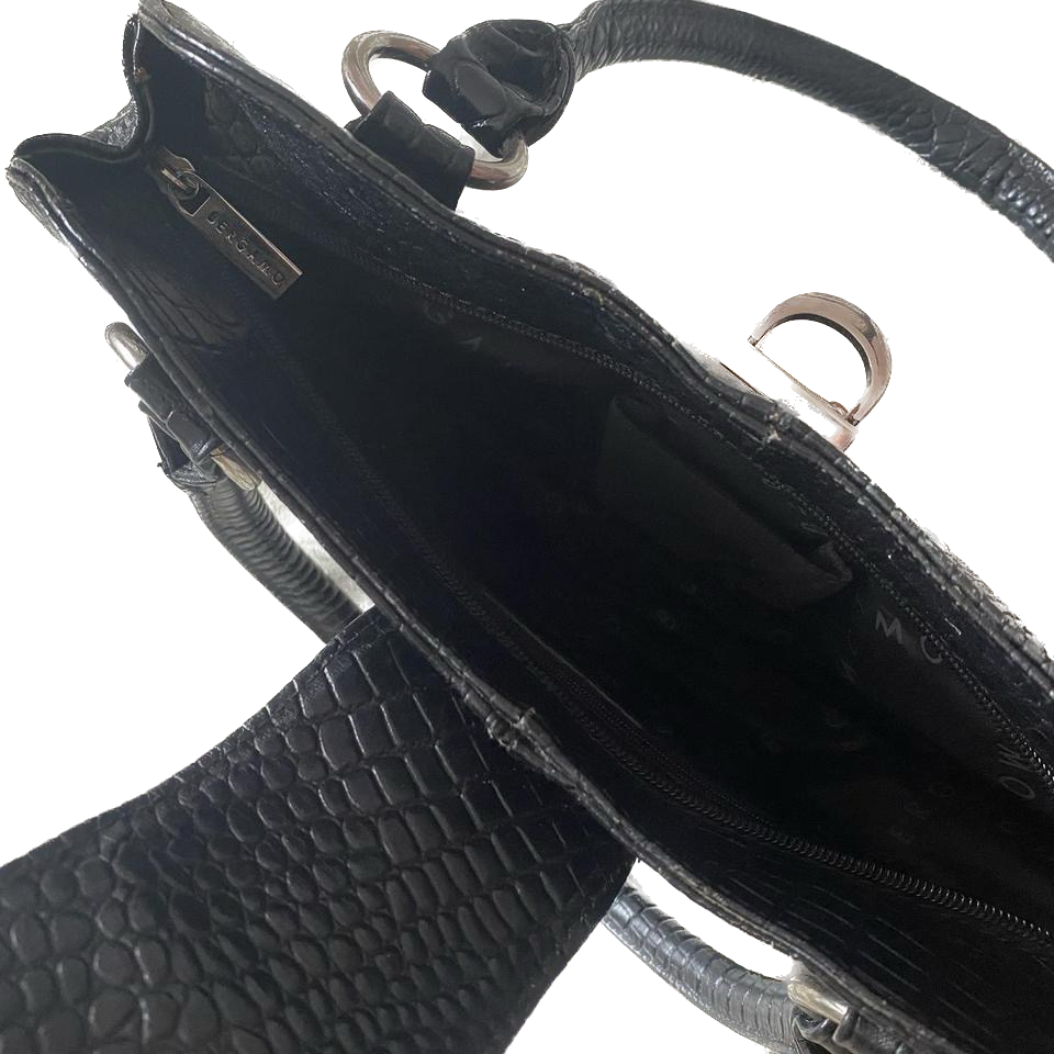 Bergamo black croc skin leather handbag