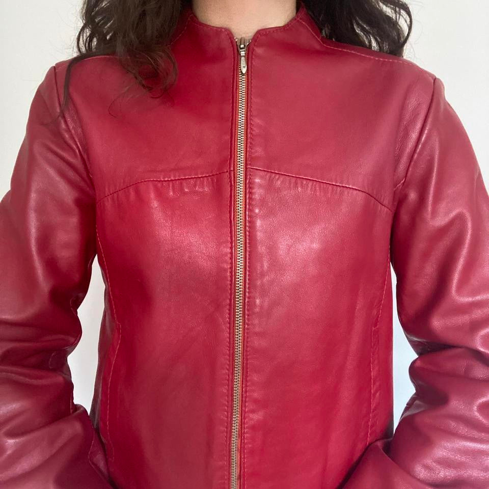 90s cherry red genuine leather jacket small