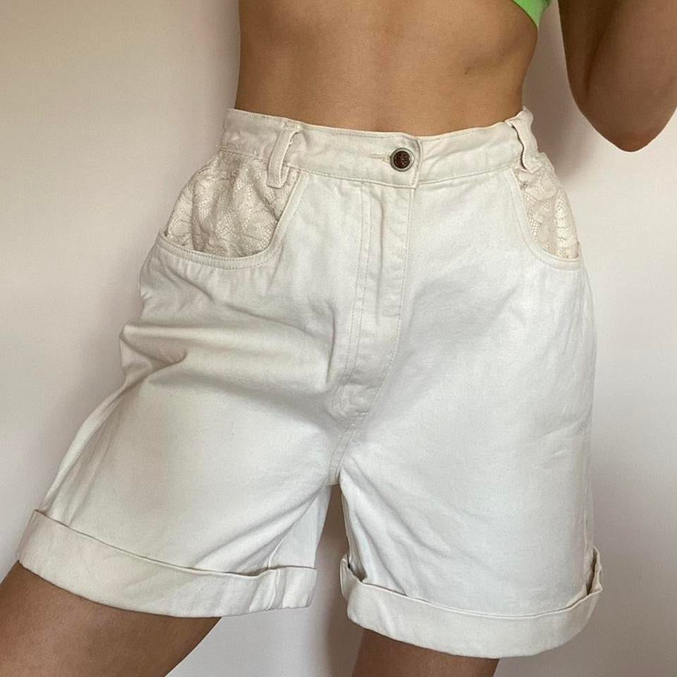 100% cotton cream lace denim high waisted shorts w30”