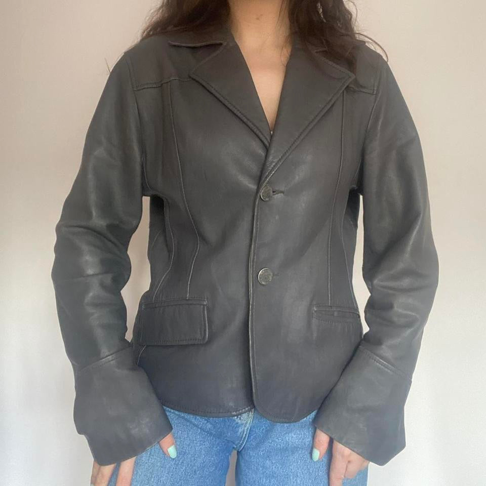 Dark grey genuine leather blazer style jacket small