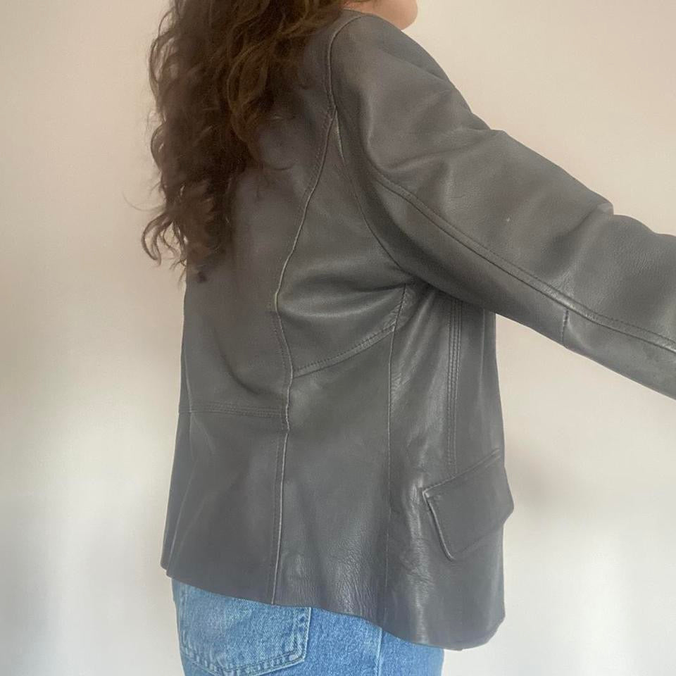 Dark grey genuine leather blazer style jacket small