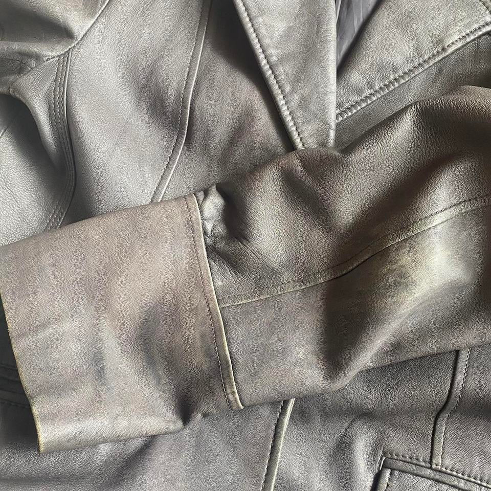 Dark grey genuine leather blazer style jacket small