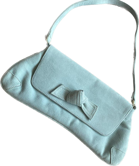 Suede mint green bow detailed handbag