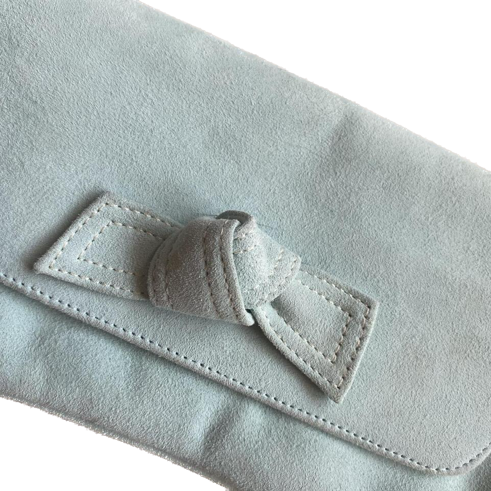 Suede mint green bow detailed handbag