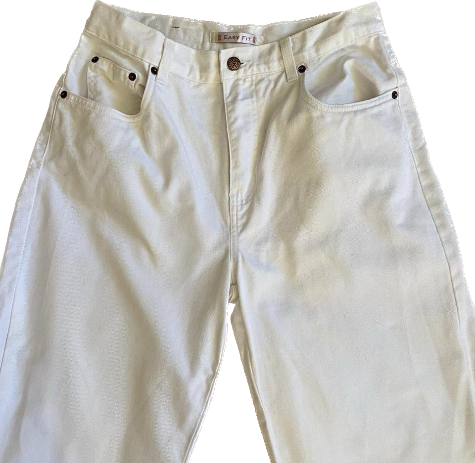 100% cotton 90s white high waisted jeans w31”